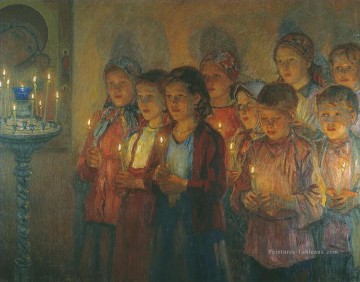 dans l’église Nikolay Bogdanov Belsky enfants impressionnisme enfant Peinture à l'huile